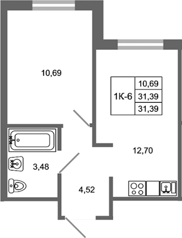 1-комнатная квартира 31.39 м², 1/17 эт., ЖК «Стороны Света 2»